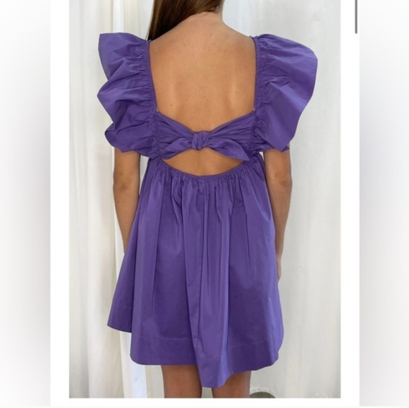 Purple Mini Dress with Ruffled Sleeves - Picture 2 of 4